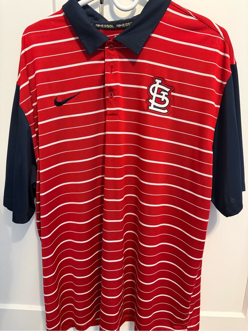 Nike Red and Navy St. Louis Cardinals Striped Polo